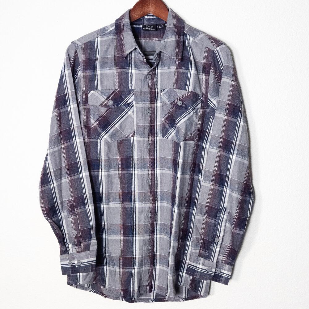 Burnside Men's Flannel Shirt Gray Blue Size S Grunge Skater Plaid